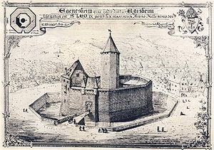 Incisione del castello di Eguisheim, luogo natale di papa Leone IX nel 1002