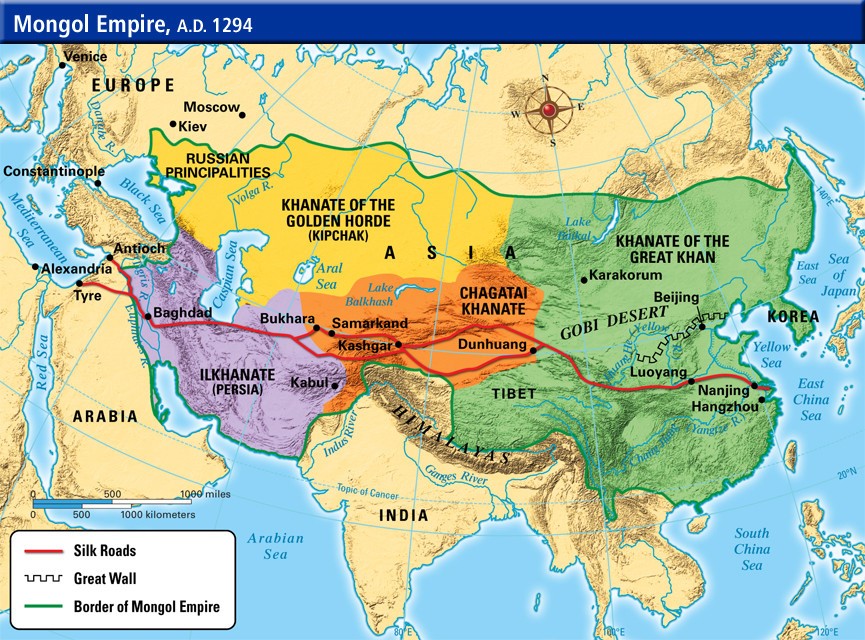 Carta dell’Impero mongolo al tempo di Gengis Khan